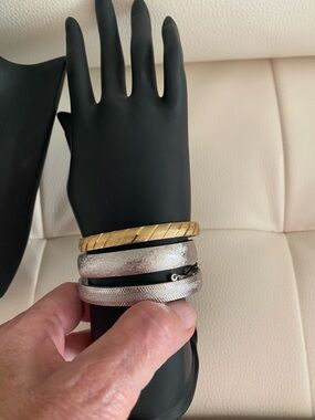3 Textured Gold and silver Tone Bangle Bracelet 1 is a Monet Brand